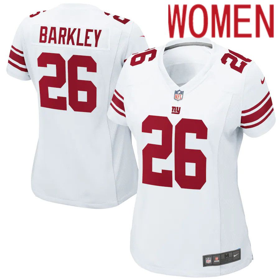 Women New York Giants #26 Saquon Barkley Nike White Game NFL Jersey